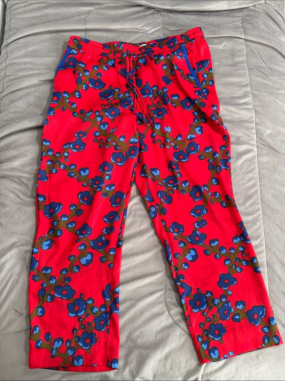 J. Crew Women’s Red Floral Print Pull-On Pants Sz 16